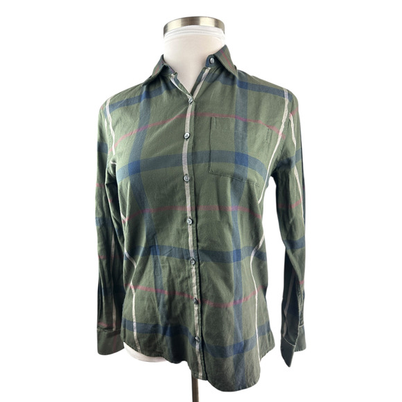 Barbour Oxer Check Shirt Olive Rosewater Tartan Button Up Women's US Size 6 - Picture 12 of 13
